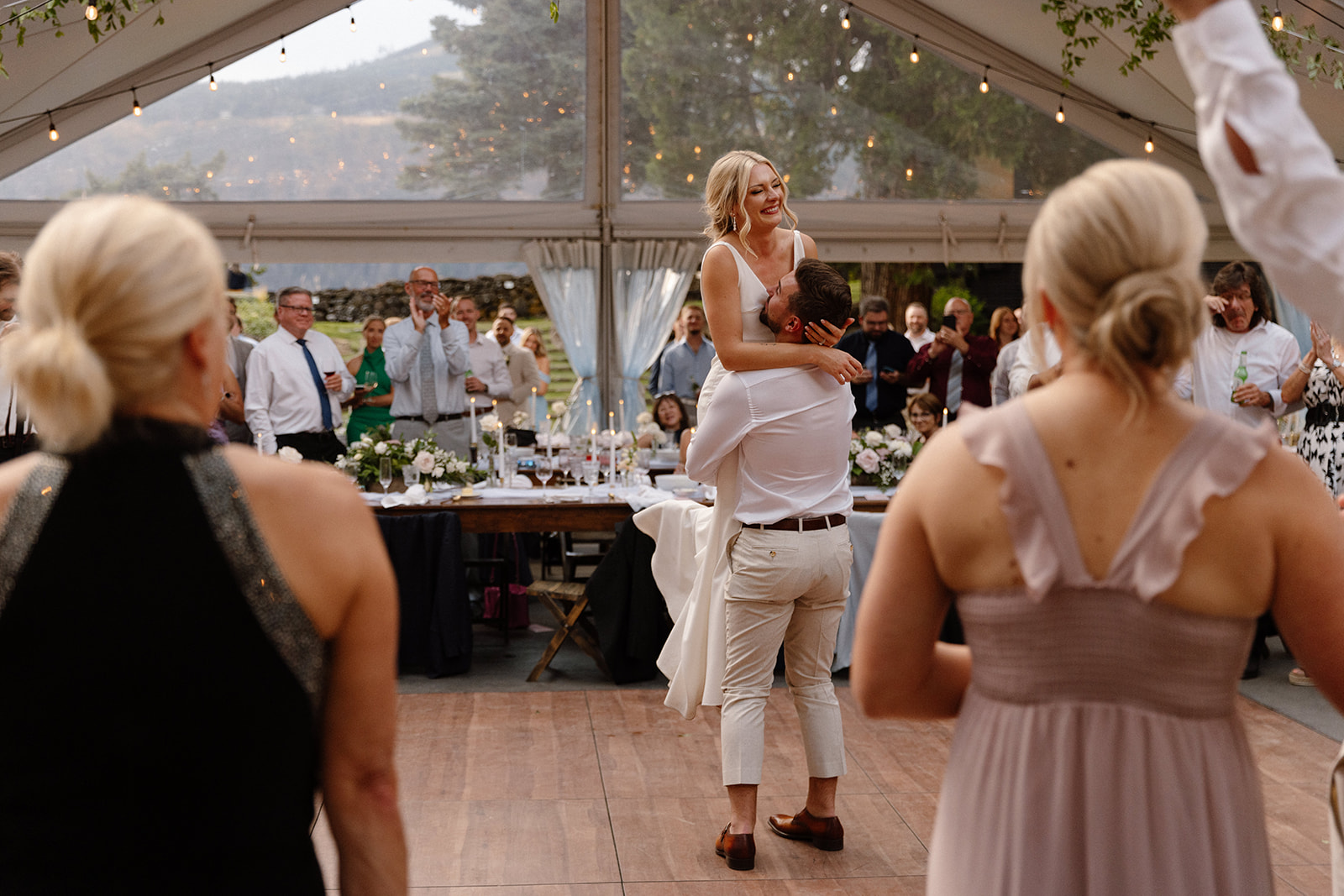 The couple’s first dance illuminated by soft lighting at The Griffin House.
