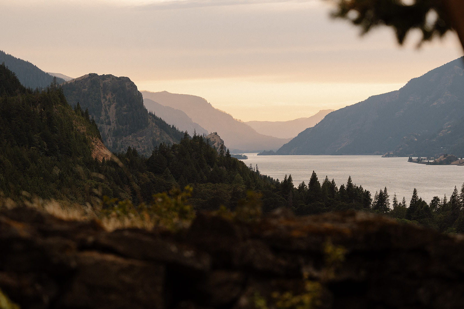 Sunset view of Hood River from The Griffin House, capturing the magic of the day.