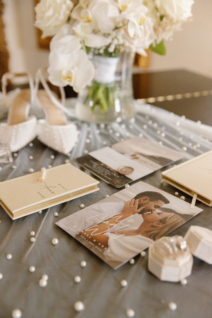 bridal details in the getting ready suite at the griffin house